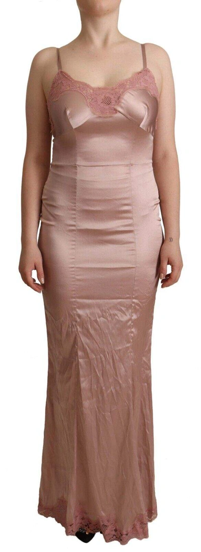 Shop Dolce & Gabbana Pink Lace Long Bodycon Maxi Polyester Dress