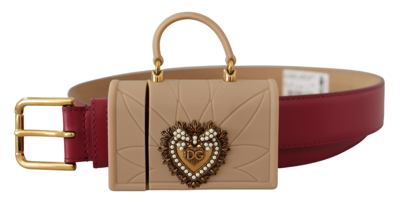 Shop Dolce & Gabbana Pink Leather Devotion Heart Micro Bag Headphones Belt