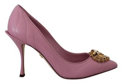 Shop Dolce & Gabbana Pink Leather Heart Devotion Heels Pumps Shoes