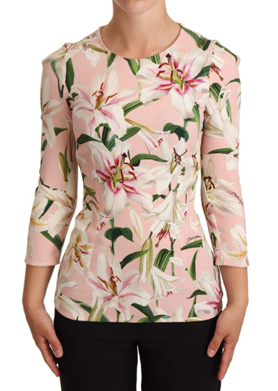 Shop Dolce & Gabbana Pink Lily Print Viscose Long Sleeves Blouse