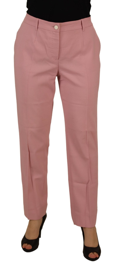 Shop Dolce & Gabbana Pink Mid Waist Straight Leg Trouser Pants
