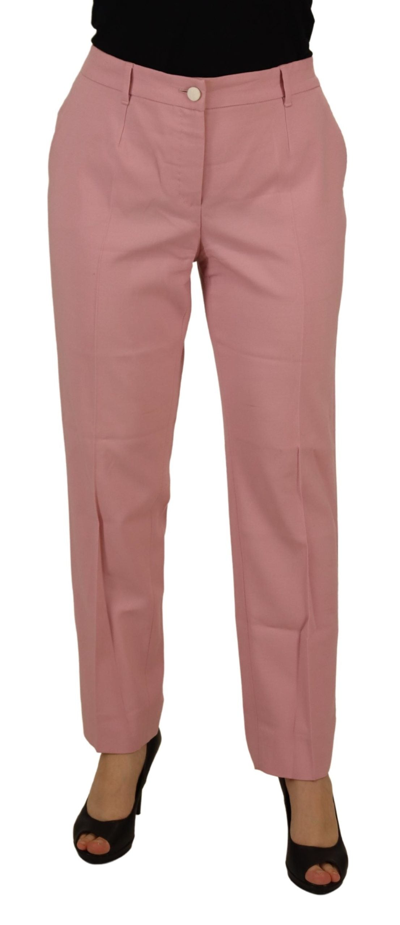 Dolce & Gabbana Pink Mid Waist Straight Leg Trouser Pants In Pink