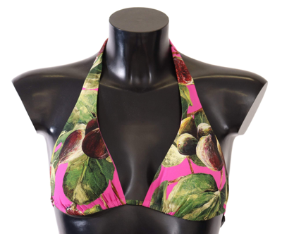 Shop Dolce & Gabbana Pink Printed Nylon Swimsuit Bikini Top Swimwear