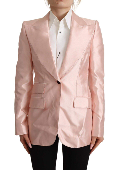 Shop Dolce & Gabbana Pink Satin Long Sleeves Blazer Coat Jacket