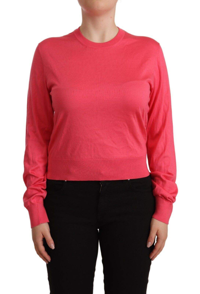 Shop Dolce & Gabbana Pink Silk Crewneck Pullover Top Sweater