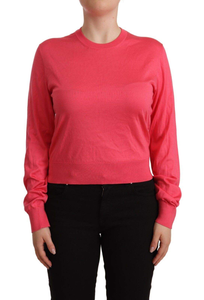 Dolce & Gabbana Pink Silk Crewneck Pullover Top Sweater In Pink
