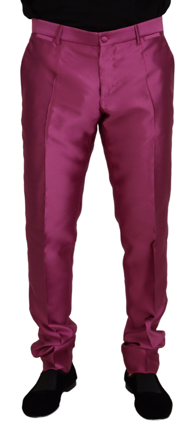 Shop Dolce & Gabbana Pink Silk Slim Trousers Dress Formal Pants