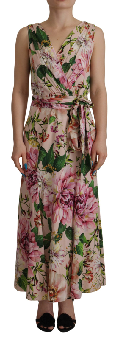 Shop Dolce & Gabbana Pink Silk Floral Stretch Shift Wrap Dress