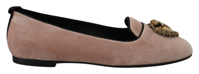 Shop Dolce & Gabbana Pink Velvet Slip Ons Loafers Flats Shoes