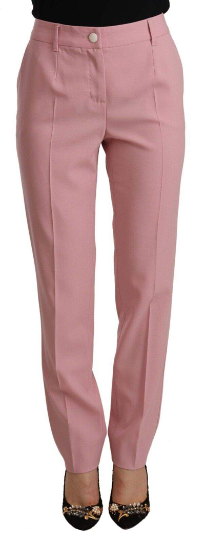 Shop Dolce & Gabbana Pink Wool Stretch High Waist Trouser Pants