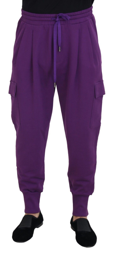 Shop Dolce & Gabbana Purple Cotton Cargo Sweatpants Jogging Pants
