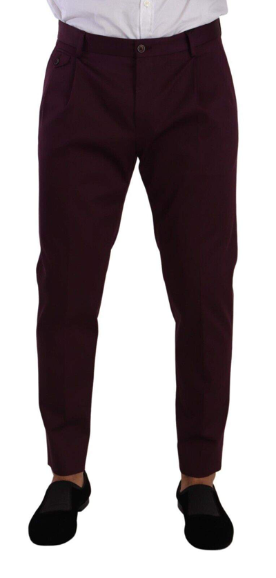 Shop Dolce & Gabbana Purple Cotton Tapered Chinos Dress Pants