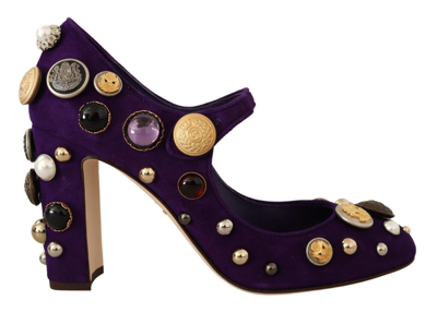 Shop Dolce & Gabbana Purple Suede Embellished Pump Mary Jane Shoes