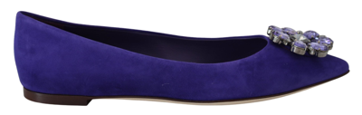 Shop Dolce & Gabbana Purple Suede Crystals Loafers Flats Shoes