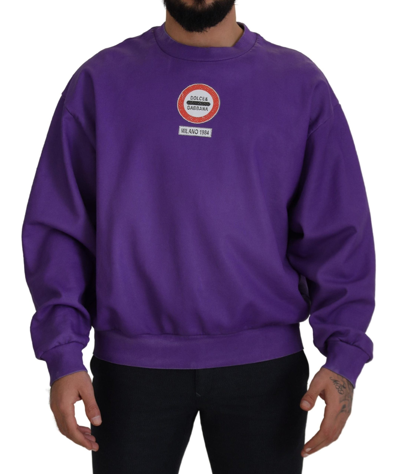 Shop Dolce & Gabbana Purple Wash Logo Cotton Crewneck Sweatshirt Sweater