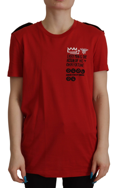 Shop Dolce & Gabbana Red Amor Vincit Omnia Crewneck T-shirt
