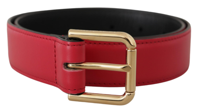 Shop Dolce & Gabbana Red Calf Leather Gold Tone Logo Metal Buckle Belt