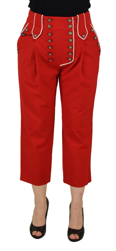 Shop Dolce & Gabbana Red Button Embellished High Waist Pants