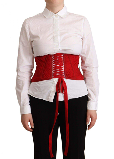 Shop Dolce & Gabbana Red Corset Belt Stretch Waist Strap Top
