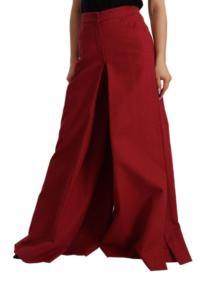 Shop Dolce & Gabbana Red Cotton High Waist Wide Leg Pants