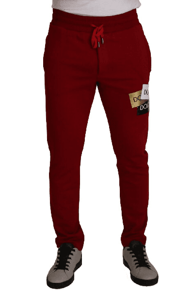 Shop Dolce & Gabbana Red Cotton Logo Patch Sweatpants Jogging Pants