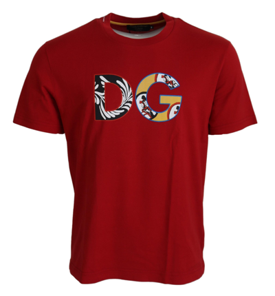 Shop Dolce & Gabbana Red Dg Logo Crewneck Top Exclusive  T-shirt