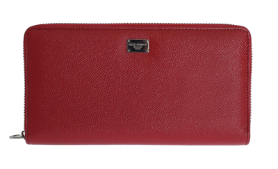 Shop Dolce & Gabbana Red Dauphine Leather Zip Around Continental Wallet
