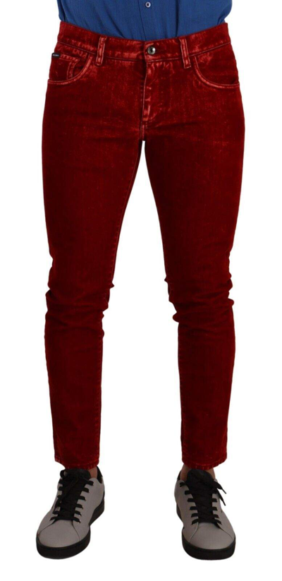 Shop Dolce & Gabbana Red Cotton Stretch Skinny Denim Trouser Jeans
