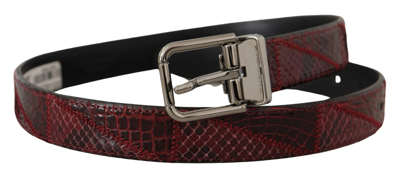 Shop Dolce & Gabbana Red Exotic Leather Metal Logo Buckle Belt