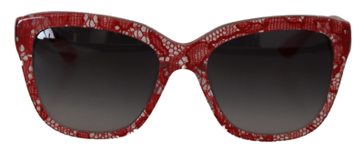 Shop Dolce & Gabbana Red Lace Acetate Rectangle Shades Dg4226f Sunglasses