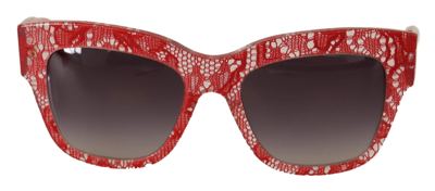 Shop Dolce & Gabbana Red Lace Acetate Rectangle Shades Sunglasses