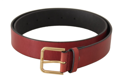 Shop Dolce & Gabbana Red Leather Gold Logo Engraved Metal Buckle Belt