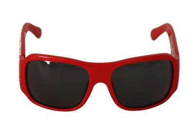 Shop Dolce & Gabbana Red Plastic Swarovski Stones Gray Lens Sunglasses