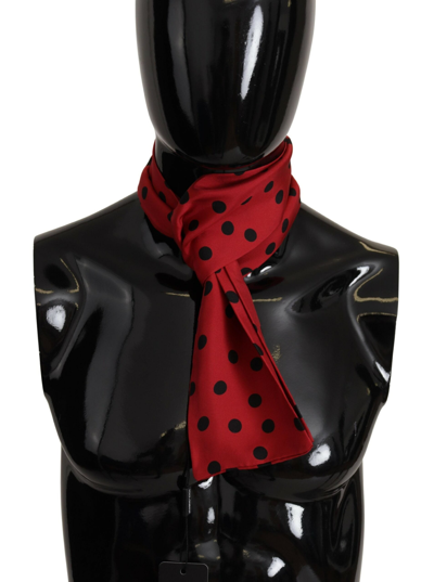 Shop Dolce & Gabbana Red Polka Dot Silk Shawl Neck Wrap Scarf In Black And Red
