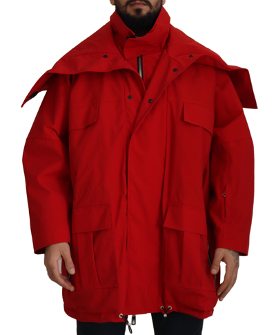 Shop Dolce & Gabbana Red Polyester Full Zip Windbreaker Jacket