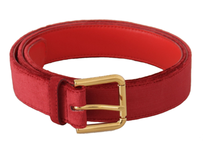 Shop Dolce & Gabbana Red Velvet Gold Logo Engraved Metal Buckle Belt