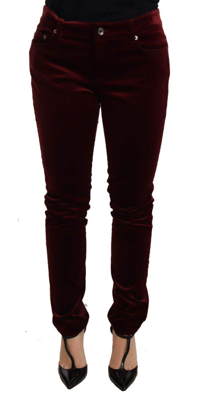 Shop Dolce & Gabbana Red Velvet Skinny Trouser Cotton Stretch Pants