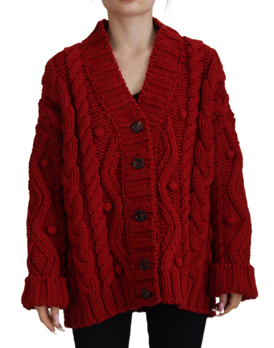 Shop Dolce & Gabbana Red Wool Knit Button Down Cardigan Sweater