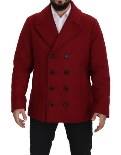 Shop Dolce & Gabbana Red Wool Double Breasted Coat Jacket