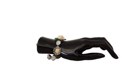 Shop Dolce & Gabbana Silver Brass Chain Clear Crystal Floral Bracelet