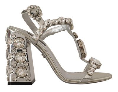 Shop Dolce & Gabbana Silver Crystals Strap Buckle High Heel Sandals