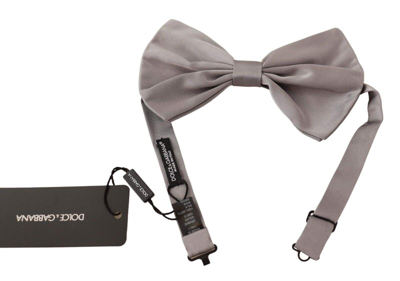 Shop Dolce & Gabbana Silver Gray Silk Adjustable Neck Papillon Bow Tie
