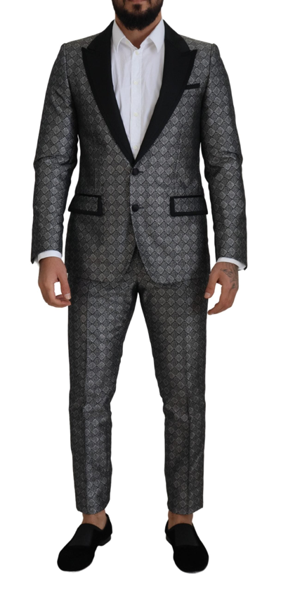 Shop Dolce & Gabbana Silver Patterned Formal 2 Piece Martini Suit