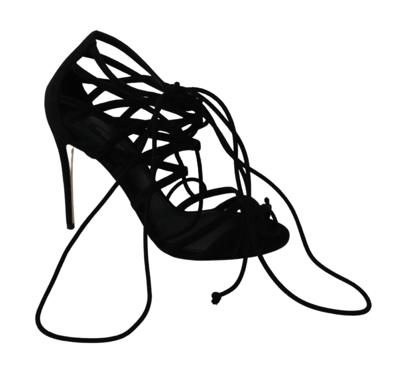 Dolce & Gabbana Black Suede Strap Stilettos Shoes Sandals In Black