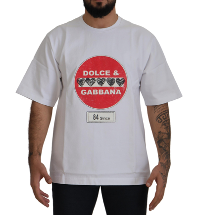 Dolce & Gabbana White Amor Heart Cotton Crewneck T-shirt In White