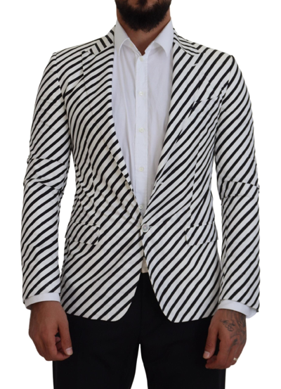Shop Dolce & Gabbana White Black Striped Slim Fit Jacket Blazer