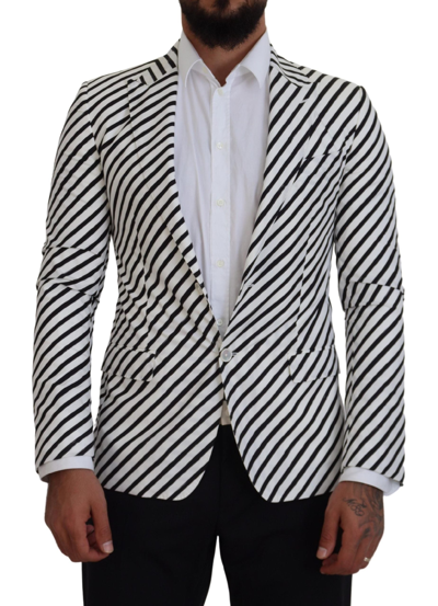 Dolce & Gabbana White Black Striped Slim Fit Jacket Blazer In White