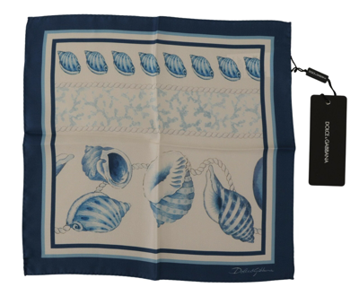 Shop Dolce & Gabbana White Blue Shells Print Square Handkerchief Scarf