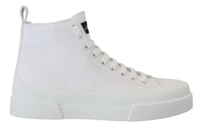 Shop Dolce & Gabbana White Canvas Cotton High Tops Sneakers Shoes