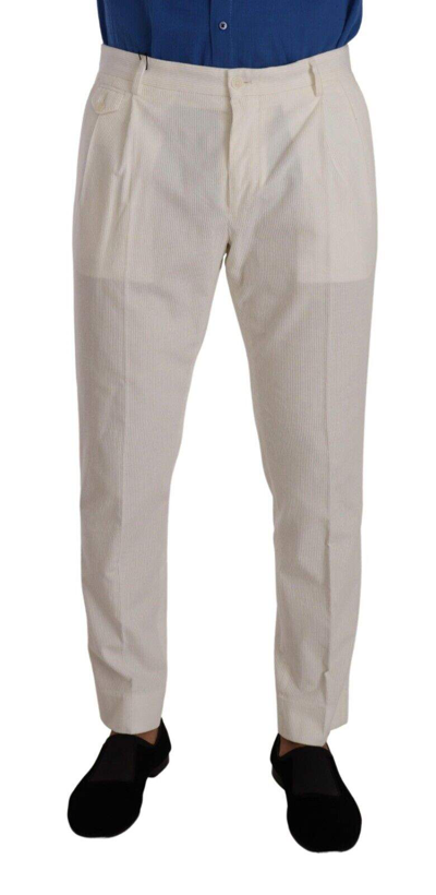 Shop Dolce & Gabbana White Corduroy Cotton  Tapered Pants In Off White
